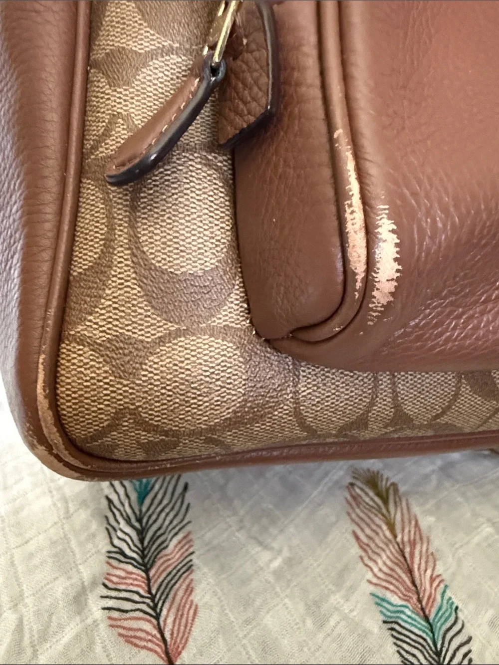 Coach Brown Signature Leather Backpack with gold hardware